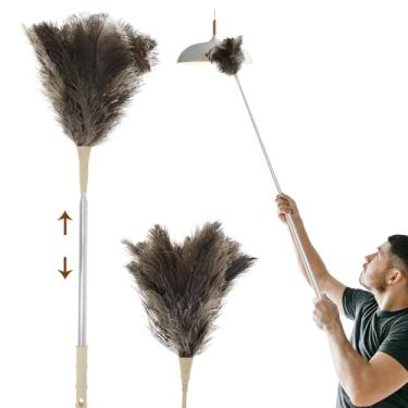 Imagem de Espanador extensível de penas de avestruz com cabeça de substituição 73 a 210 cm espanadores de penas extensíveis portáteis com mastro telescópico para limpeza de ventilador, lâmpada pendente, teto