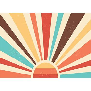 Imagem de Loccor Tecido vintage de 2,7 x 1,8 m, fundo de lixo colorido retrô dos anos 70, arco-íris, pôr do sol, pôr do sol, boho, faixa de festa de aniversário, decorações de festa para bebês recém-nascidas