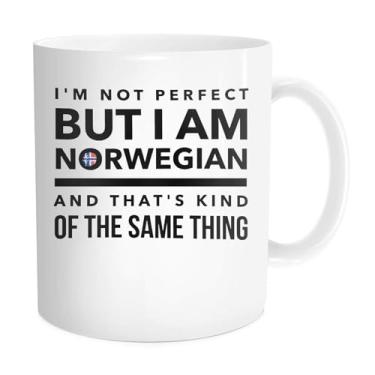 Imagem de Waldeal Caneca de café norueguesa, I'm Not Perfect But I'm Norwegian And That's Kind Of The Same Thing, caneca com bandeira da Noruega para vovô, avó, pai, mãe, amigos, 325 ml, branca