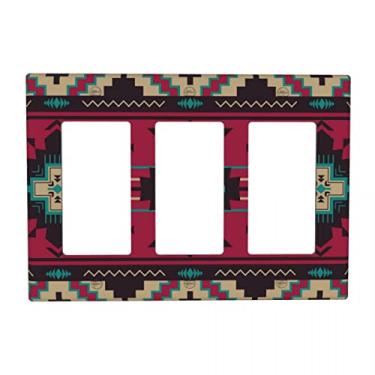 Imagem de Tampa de interruptor de luz decorativa nativa do sudoeste americano indiano asteca três entradas, 3 entradas decorador placa de parede tampa de tomada receptáculo, tamanho 4,5" x 6,38" polegadas