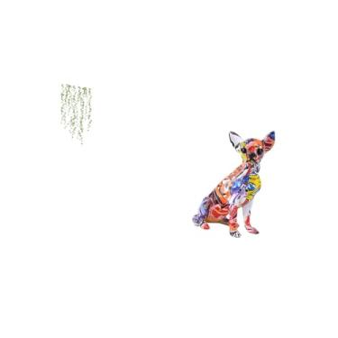 Imagem de Fenteer Adesivo de Parede Elegante com Folhas de Plantas Verdes E Escultura de Cachorro Colorida, Ornamento Animal Realista Colecionável Multicolorido para Qu