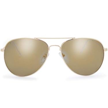Imagem de Óculos de sol aviador com lentes espelhadas de armação de metal clássico da The Fresh com caixa de presente, 09-gold, 60 mm