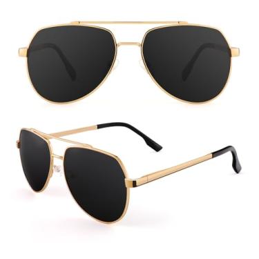 Imagem de Óculos de sol aviador masculinos, leves, masculinos, armação de metal, piloto para dirigir e pescar, Cinza dourado