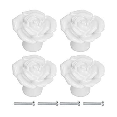 Imagem de Puxador de cerâmica em forma de rosa, design moderno com parafusos de montagem, para armários, gavetas, guarda-roupas e mais (branco)