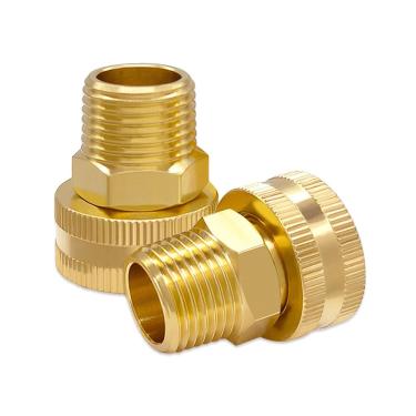 Imagem de Hooshing Adaptador de mangueira de jardim de latão 2 peças 1/5.1 cm NPT macho x 3/10.2 cm GHT fêmea conector de mangueira giratória