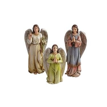 Imagem de ZJSGLA Conjunto de 3 bonecos de anjo de oração da vila do presépio de 12,7 cm