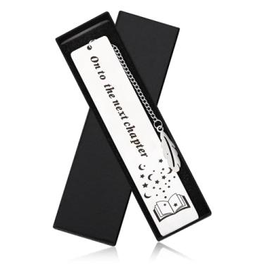 Imagem de Marcador de livro de aço inoxidável, marcadores de livro de metal On to The Next Chapter, presentes engraçados para mulheres, homens, professores, colegas de classe, acessórios para livros com