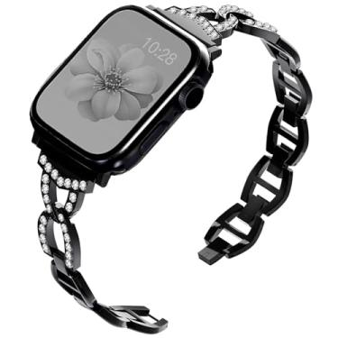 Imagem de Pulseira feminina de diamante brilhante para Apple Watch Ultra 3 de 40 mm, 42 mm, 41 mm, 38 mm, 46 mm, 44 mm, 45 mm e 49 mm, prata / preto/ouro rosa / dourado