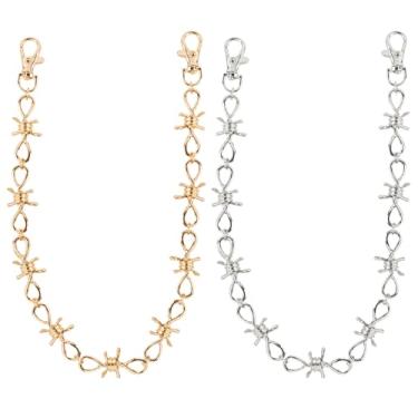 Imagem de Framendino, Pacote com 2 correntes de prata douradas tipo carteira de arame farpado gótico para homens e mulheres