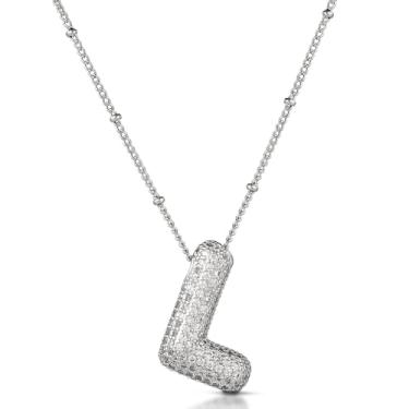Imagem de Colar com alfabeto para mulheres, colar de letra de zircão prata, pingente de diamante personalizado, joia de cristal moderna para mulheres (G)