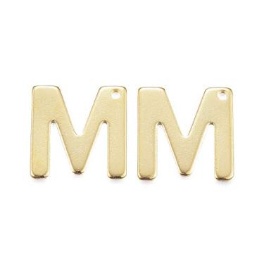 Imagem de Pingentes de alfabeto de aço inoxidável, 100 peças, pingentes dourados com letra M, pingentes pendentes com inicial para pulseira faça você mesmo, colar, fabricação de joias