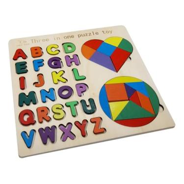 Imagem de Quebra-Cabeça Educativo 3 em 1 de Madeira, Alfabeto e Formas Geométricas, Colorido, Brinquedo Montessori para Crianças