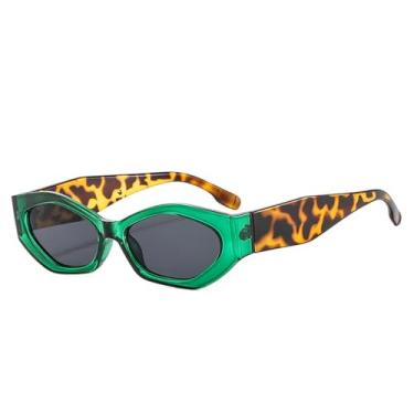 Imagem de Óculos de Sol Femininos Ovalizados Cat Eye Candy Colors com Proteção UV400 e Design Masculino para Esportes ao Ar Livre, Corrida e Ciclismo, Estampa de Leopardo Verde e Cinza