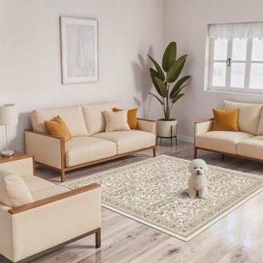 Imagem de Tapete quadrado de 15 x 15 cm para sala de estar: tapetes laváveis de 1,8 m macios envelhecidos para área oriental antiderrapante para casa de fazenda, tapetes internos finos resistentes a manchas