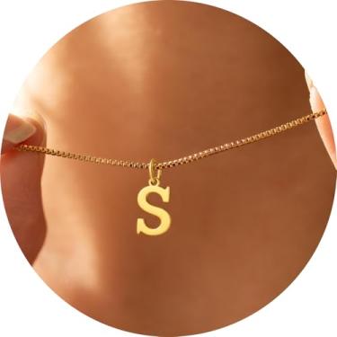 Imagem de Colar com inicial para mulheres, pingente de letra de aço inoxidável banhado a ouro 18K, bloco de A a Z, joia personalizada do alfabeto, 18+2in, Aço inoxidável, Sem Pedra Preciosa