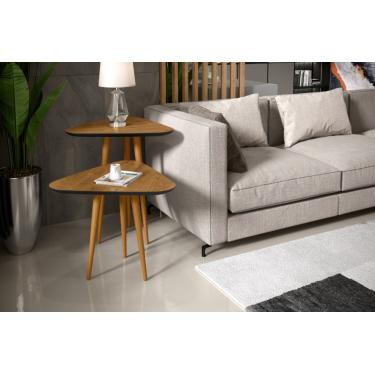Imagem de Mesa Lateral e Apoio 3 Pontas Pés Palito cor Freijó / Preto