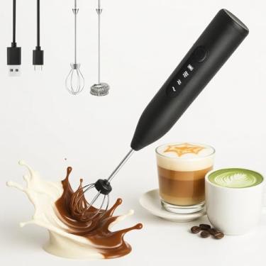 Imagem de Mini Mixer Elétrico Recarregável Portátil 3 Velocidades com 2 Batedores Inoxidáveis - Espuma Café, Leite, Bate Ovos e Drinks