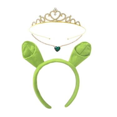 Imagem de Sheliky 3 peças de tiara com orelhas de ogro verde, colar de coroa de princesa, acessório de festa de Halloween, acessório de festa de monstro para adultos (conjunto B)