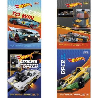 Imagem de Caderno Brochura 1/4 Capa Dura HOT Wheels 80 Folhas  Pacote com 5 Unid