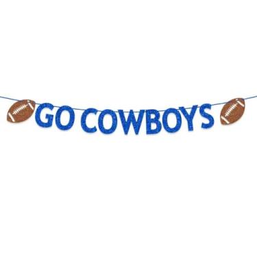 Imagem de Faixa Go Cowboys, decorações de dia de jogo de futebol, decorações de festa de futebol de cowboys, glitter azul