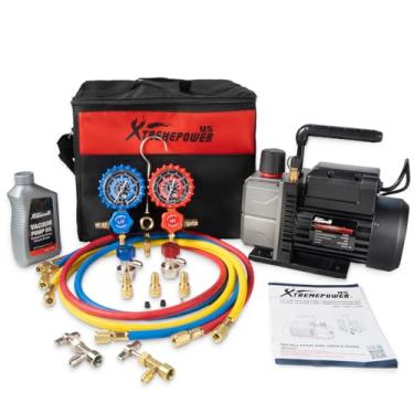 Imagem de XtremepowerUS 4.5CFM 1/3HP Bomba de vácuo R134a R22 R32 R410A A/C Conjunto de Refrigeração Conjunto Manifold Gauge W/Can Tap
