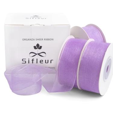 Imagem de Sifleur Fita de organza, lavanda 2,5 cm x 2,5 m, tecido transparente de tule transparente, fitas roxas claras feitas à mão para embrulhar, árvore de Natal, cartões de convites de casamento de