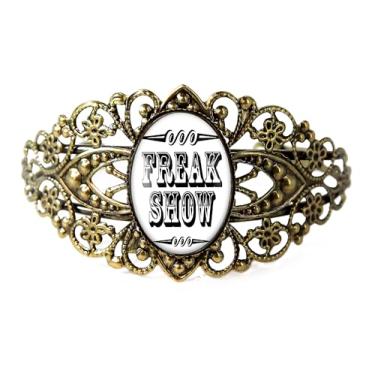 Imagem de Pulseira vintage Freak Show – Placa lateral de circo, prata bronze antigo ou preto, joia de filigrana feita à mão vitoriana - 163-CB, Adjustable, Vidro, Sem Pedra Preciosa