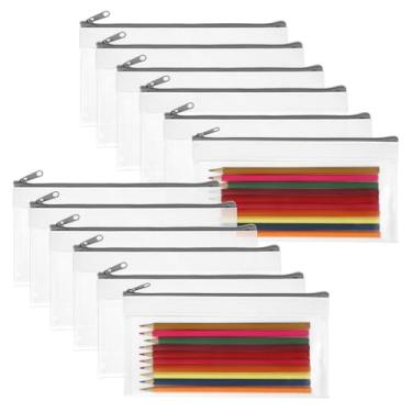 Imagem de 18 bolsas transparentes de malha de PVC com zíper, tamanho perfeito de 21 x 10 cm, bolsa de plástico portátil à prova d'água para documentos, contas, cosméticos, armazenamento de viagem, material