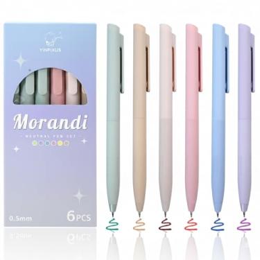 Imagem de 6 canetas de gel pastel, canetas de tinta colorida, canetas estéticas de ponta fina, linda caneta de tinta de secagem rápida de 0,5 mm, canetas coloridas e lisas para diário, presentes para mulheres,