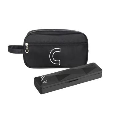 Imagem de Kit Necessaire e Porta Escova Preto Personalizado Iniciais - Mormino, 