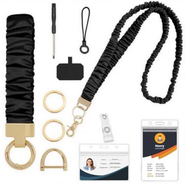 Imagem de ZJSTRO Cordão de professor, cordão de aperto para chaves de crachás de identificação, cordão retrátil elástico para professores com suporte de identificação para mulheres, preto