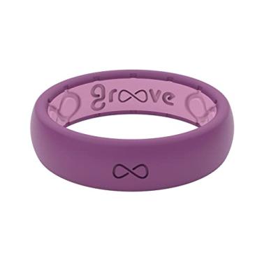 Imagem de Groove Life Anel de casamento de silicone para mulheres – anéis de borracha respirável para mulheres, cobertura vitalícia, design exclusivo, anel feminino de ajuste confortável – fino sólido, Lilac, 8