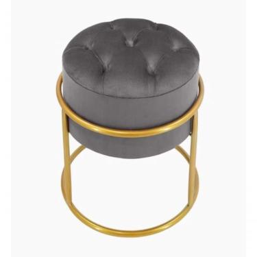Imagem de Puff Banqueta Estofado Decorativo Base De Ferro Capitonê Suede Grafite Eli Móveis E Decoração