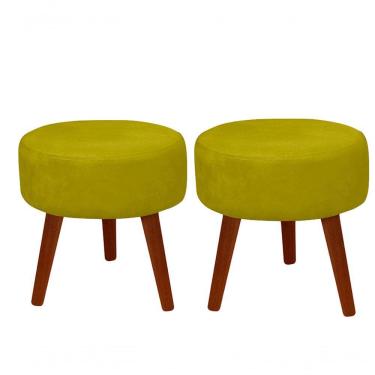 Imagem de Kit 02 Puff Redondo Danny Decorativo Panqueta De Apoiar Os Pés Suede Amarelo