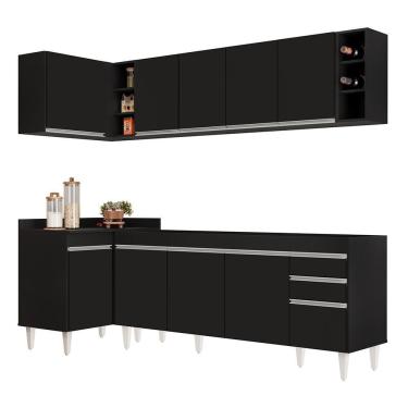 Imagem de Armário De Cozinha Modulado De Canto Direito 5 Peças Cp43 Balcão Sem Tampo Preto - Lumil