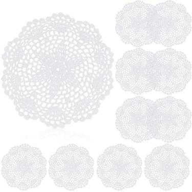 Imagem de Gandeer Porta-copos de crochê fofos de 20 cm, porta-copos de crochê feitos à mão de algodão, jogo americano de renda redonda com padrões florais, conjunto de pano para decoração de festa de casamento