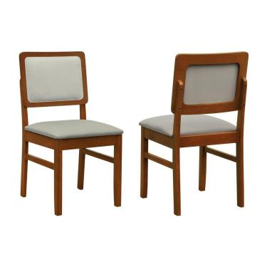 Imagem de Kit 2 Cadeiras Puffer Madeira Maciça Assento E Encosto Estofado - Amêndoa Assento Estofado Linho Bege