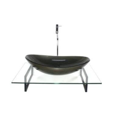 Imagem de Kit Cuba Vidro Oval Ouro Envelhecido Tampo 60Cm Incolor E - Cubas E Ga