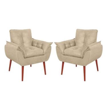 Imagem de Kit 2 Poltronas Opala Vit Decor em Suede Bege  Conforto, Estilo e Pés 