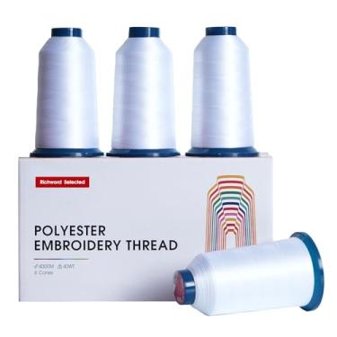 Imagem de Linha de bordado branca selecionada Richword, carretel enorme 4 rolos 4000 m (4374Y) 40 WT fio de poliéster para todas as máquinas de bordado