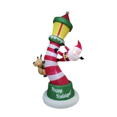 Imagem de UGPLM Farol inflável de Natal com torre inclinada, Papai Noel e renas, para decoração de quintal, gramado ou