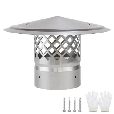 Imagem de CLLOMAGY Tampa de chaminé, cobertura de chaminé de chuva de telhado redondo de 10 cm, tampa de chuva de tubo de fogão de madeira, cobertura de ventilação de teto de exaustão para exterior de aço