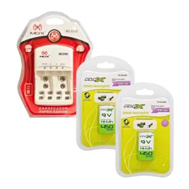 Imagem de Bateria 9V Recarregável, 450mAh, 2 Unidades com Carregador Automático Rápido