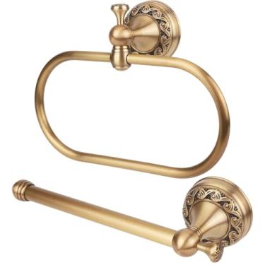 Imagem de 2un. Suporte para Papel Higiênico Latão Antigo, Argola Toalha de Mão Latão Vintage Acessórios Banheiro de Parede para Casa Hostel