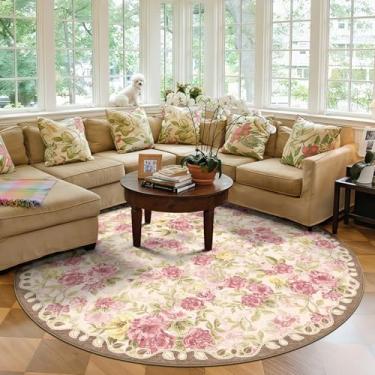 Imagem de GERUIMO Tapete redondo lavável de 1,8 m para sala de estar, floral boho vintage, grande, antiderrapante, tapete de lã sintética macia, adequado para crianças e animais de estimação para quarto, sala