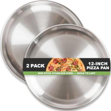 Imagem de ZETEMC Conjunto de 2 formas de pizza de 30,5 cm, forma de pizza para forno, pizza, aço, assadeira antiaderente de aço inoxidável para bandeja de servir biscoitos, formas redondas de pizza