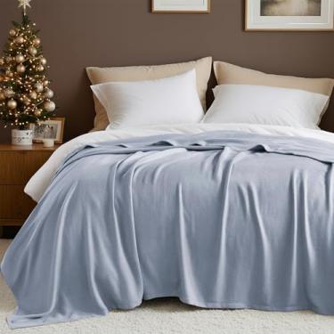 Imagem de Cobertor Queen Size, 70% raiom (derivado de bambu) e 30% algodão, tecido jacquard leve, cobertor de verão respirável e macio para cama ou sofá, 228 x 228 cm, azul claro