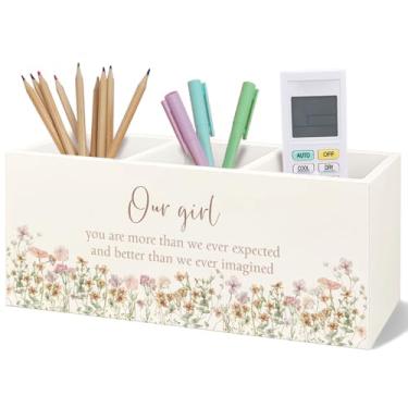 Imagem de Yhtrg Porta-lápis de madeira para berçário floral para mesa, organizador de escova de dentes de madeira de berçário de flores silvestres para quarto de meninas, quarto de bebê, sala de jogos