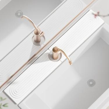 Imagem de Mvdepodam Tapete de torneira para pia de cozinha, pedra de secagem rápida de diatomita superabsorvente, protetor de respingos de pia e bandeja de pedra de banheiro, tapete de secagem de pedra para