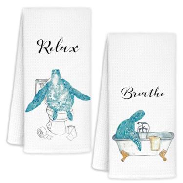 Imagem de YTRGI Toalhas de banho decorativas de tartaruga marinha para banheiro infantil, decoração de banheiro de tartaruga marinha, toalhas de prato náuticas de praia costeira para cozinha conjunto de 2, 40 x